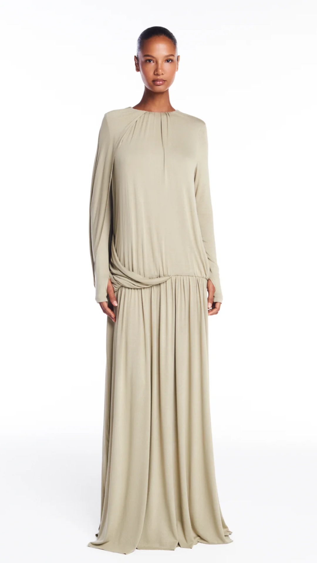 Vestido Longo Amplo Manga Longa Verde