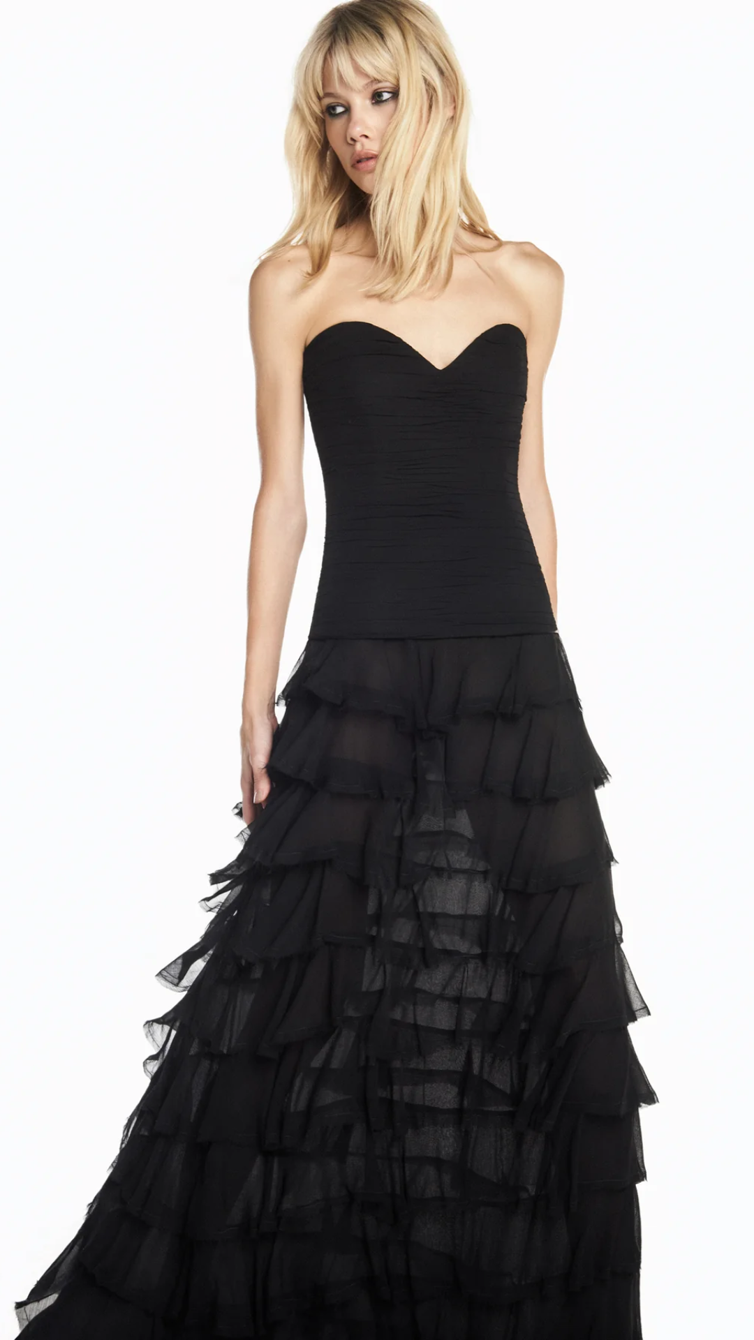 Saia Longa Babados Chiffon Preto