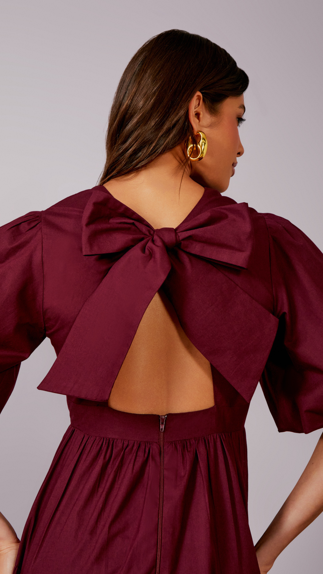 Vestido Tricoline Laço Costas Merlot