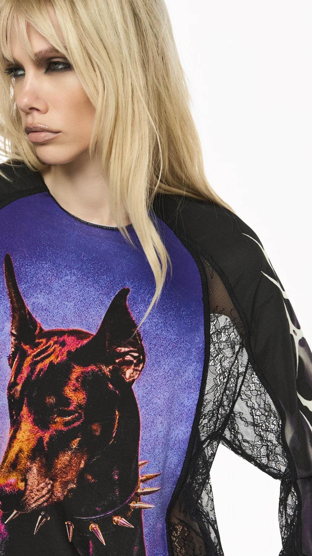 Blusa Manga Longa Jersey e Renda Dobermann