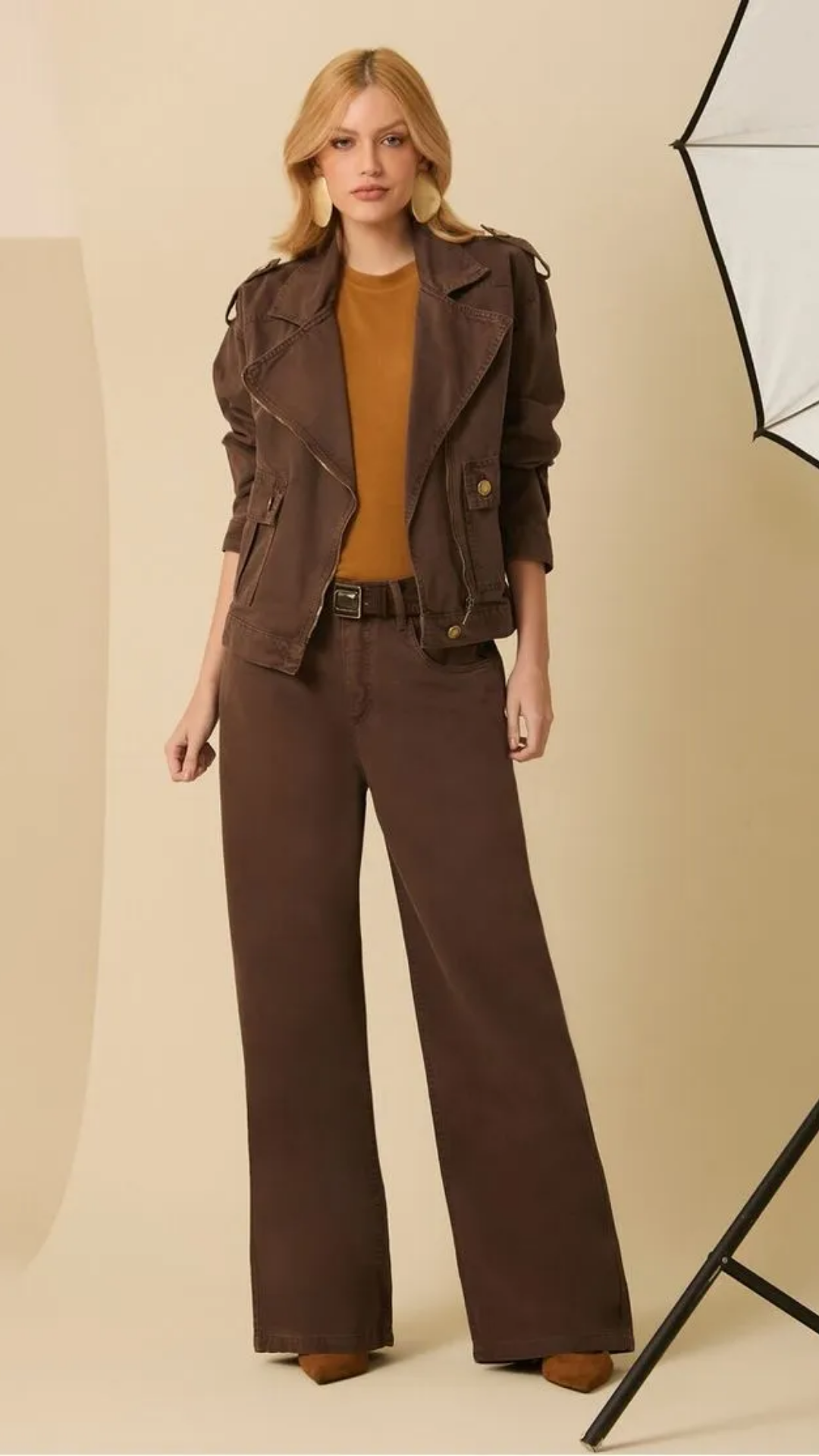 Calça Reta de Sarja Marrom