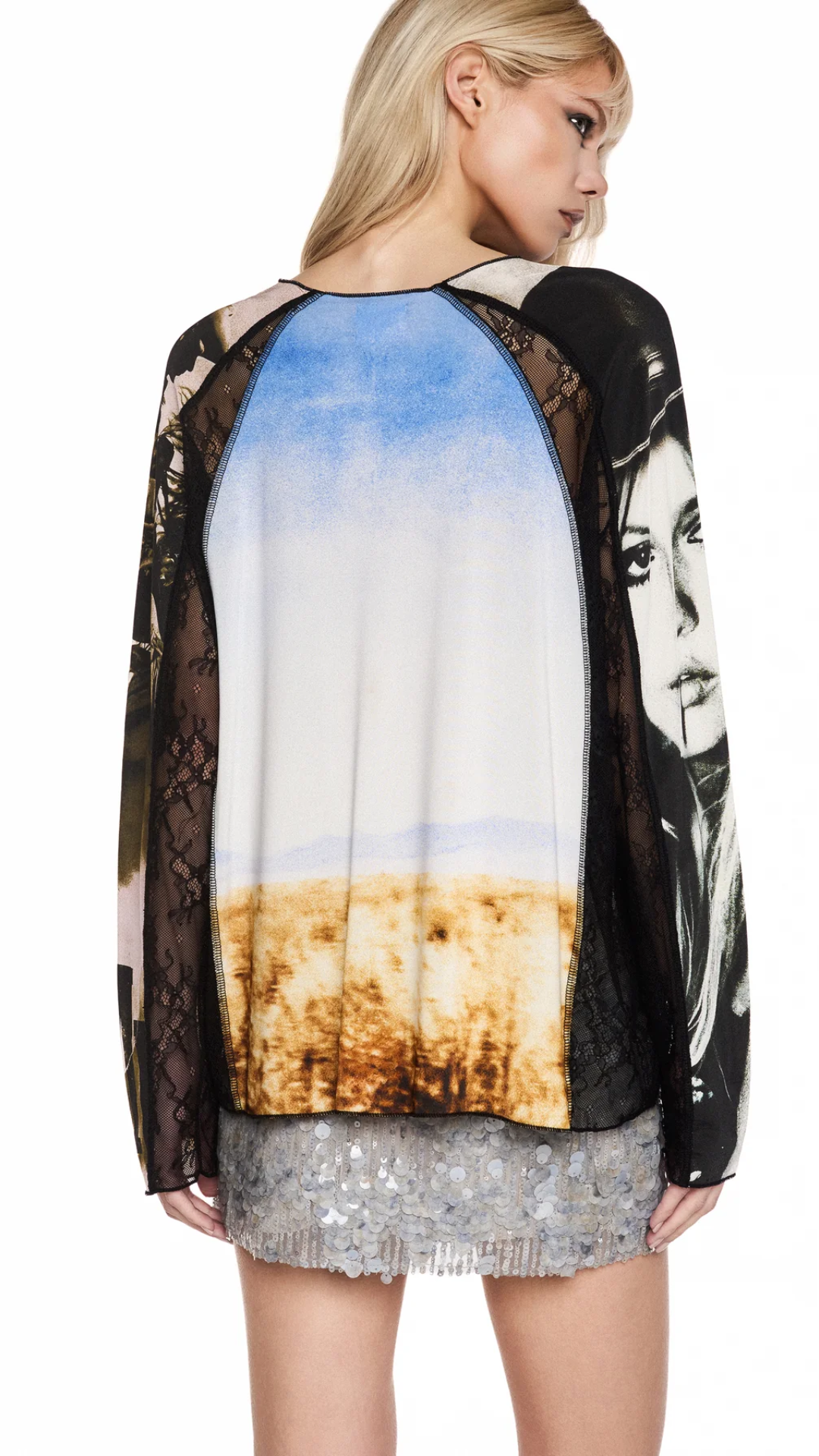 Blusa Manga Longa Jersey e Renda Wild West
