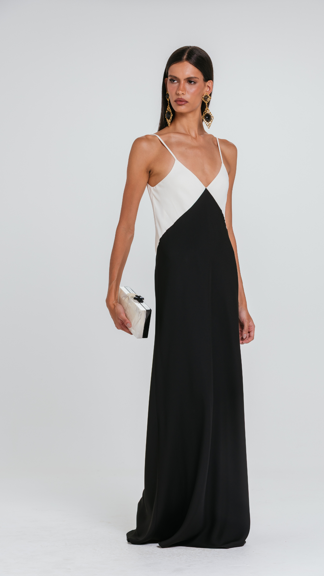 Vestido Endy Bicolor Preto/Marfim