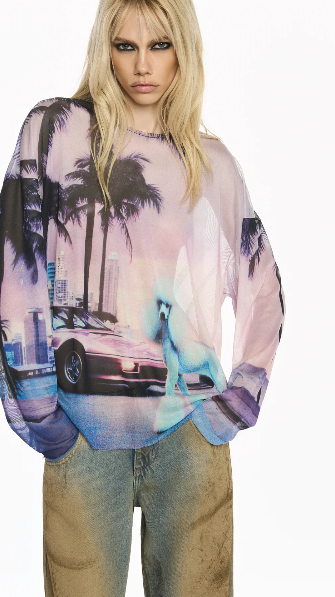 Blusa Manga Longa Quadrada Tule Poodle