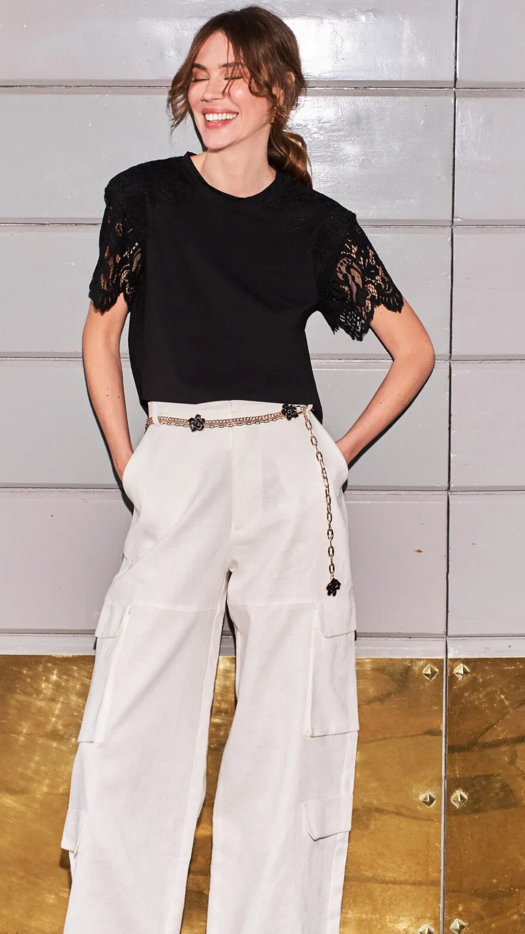 Calça Cargo de Linho Off White