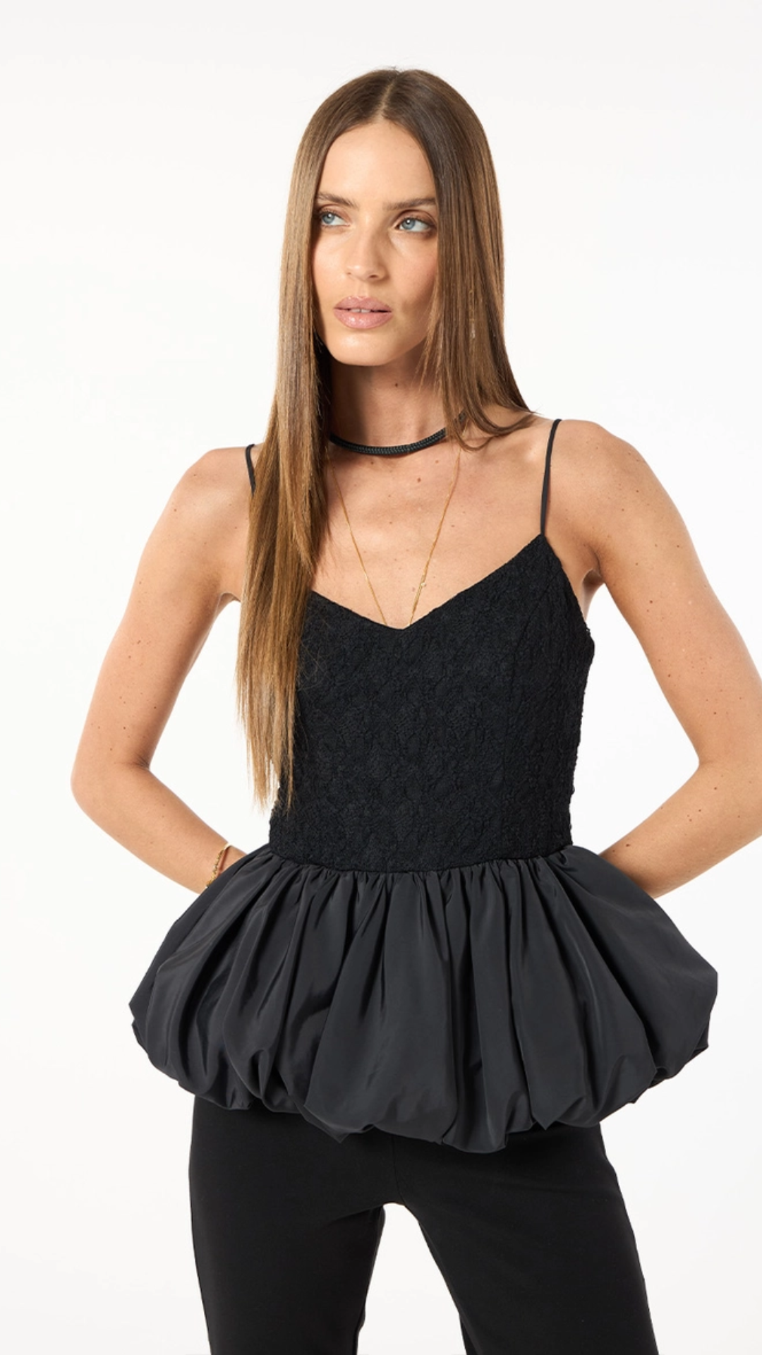 Blusa Renda Peplum Preto