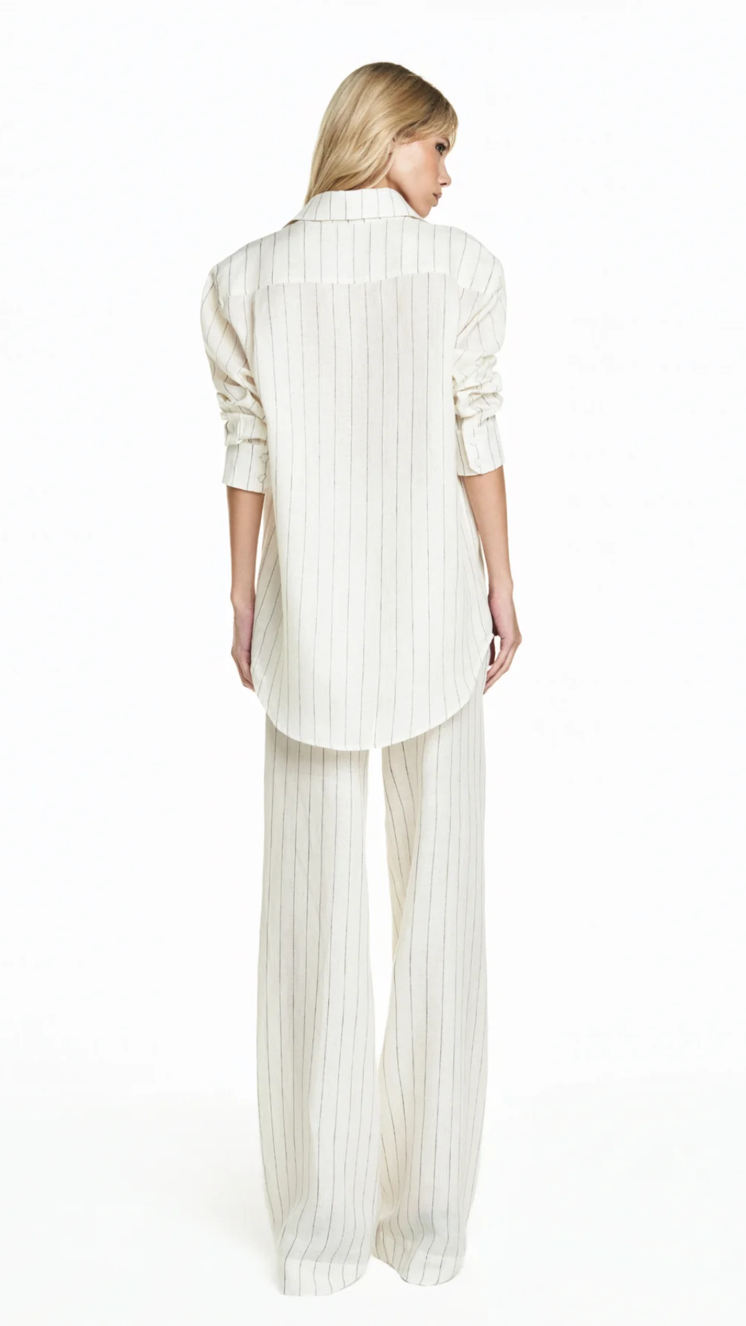 Camisa Linho Listrado Off White