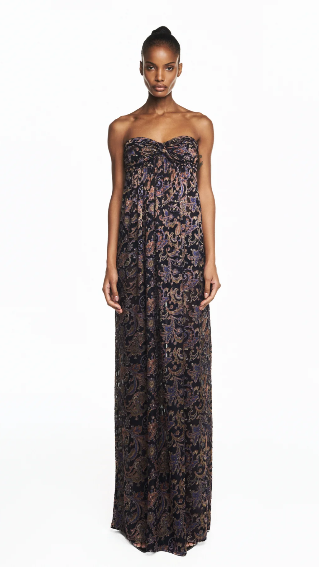 Vestido Longo Alça Georgete Devorê Azul Escuro