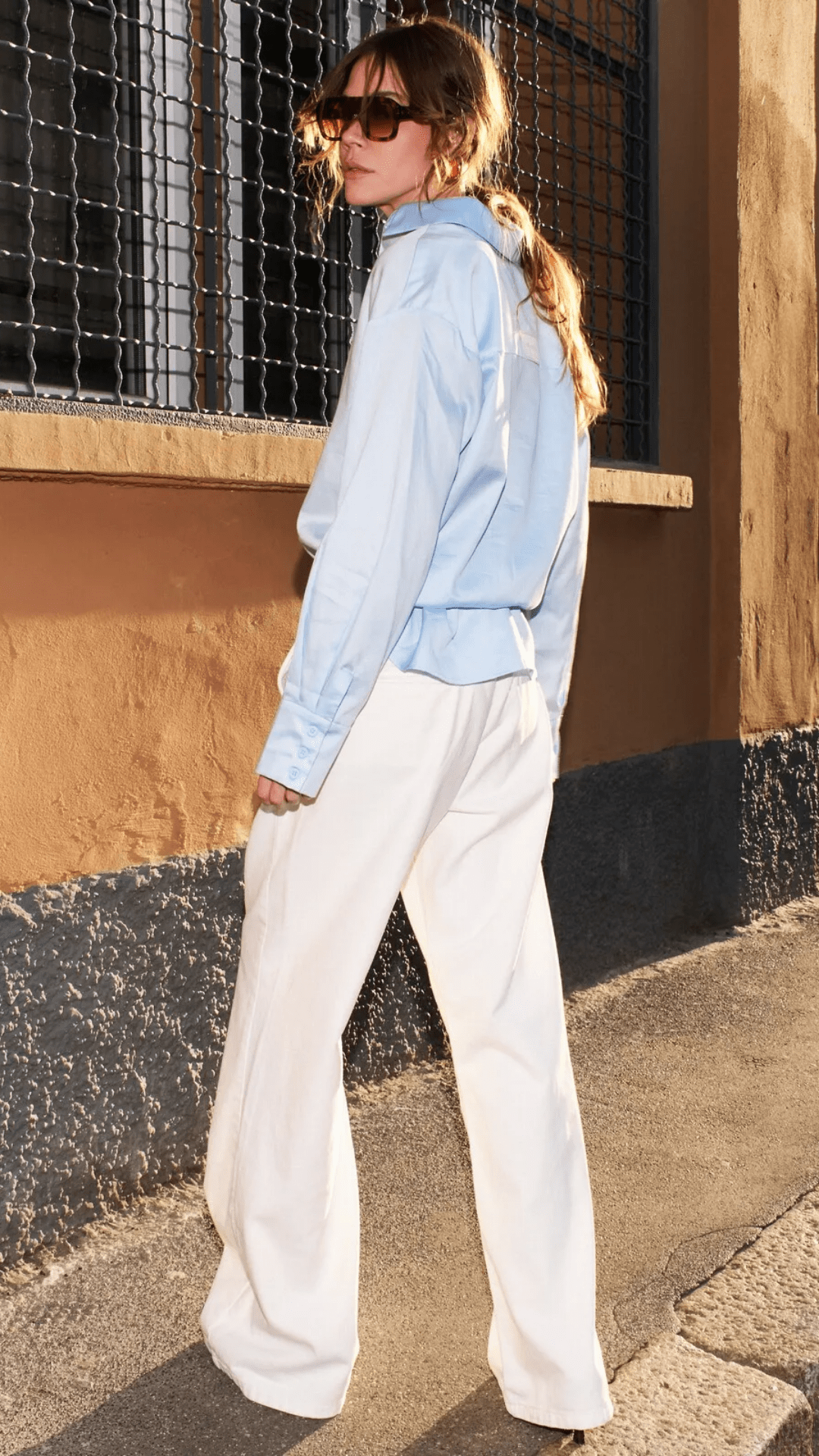 Calça de Sarja Wide Leg Off White