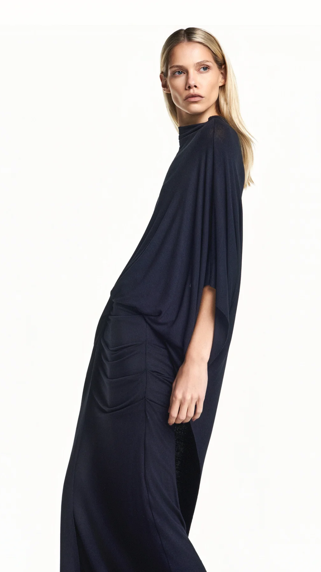 Saia Longa Drapeado Quadril Preto