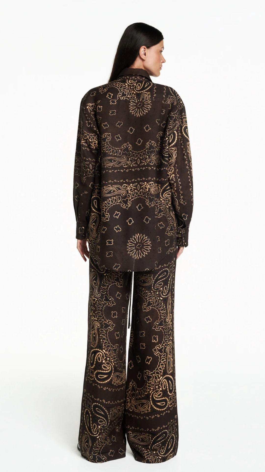 Calça Elástico Cós Linho Bandana Marrom