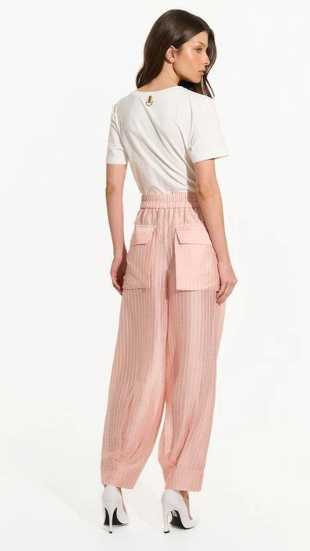 Calça Alfaiataria Barrel Com Botões Perna Peach