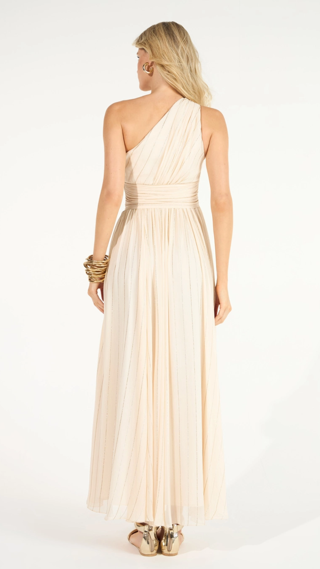 Vestido Maxi Midi Ombro Só Franzido Bege