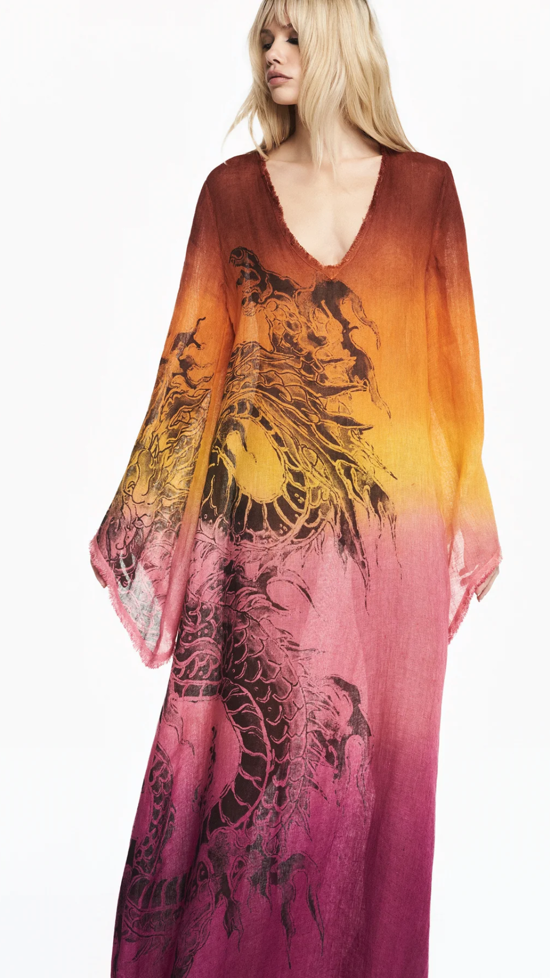 Vestido Túnica Organza de Linho Tie Dye Tattoo Dragão