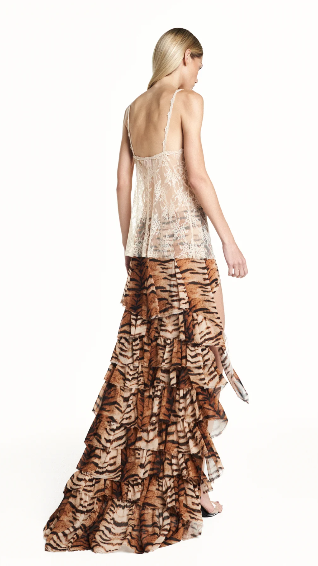 Saia Mullet Babados Georgete Tigre