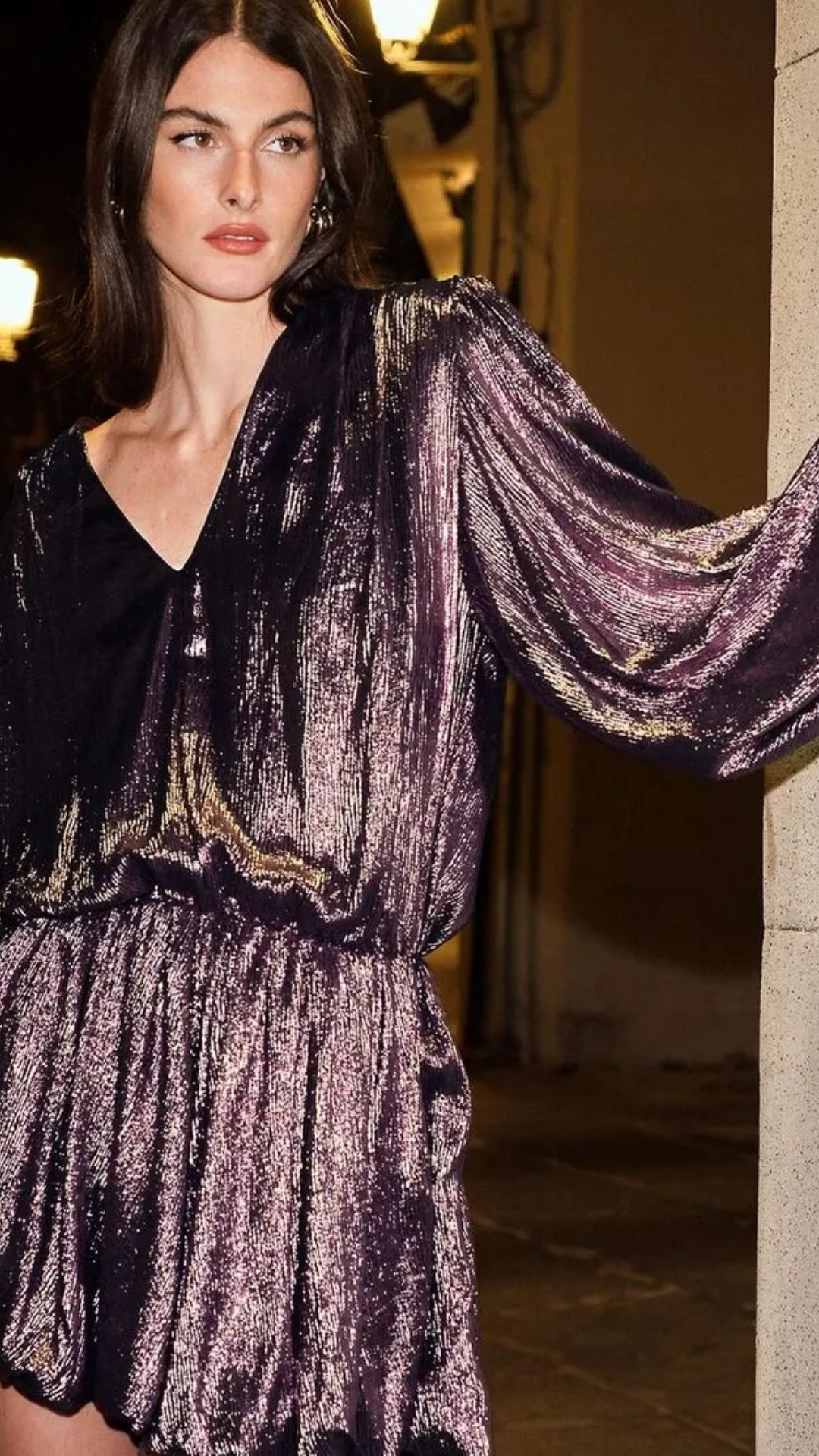 Vestido Curto Balonê Roxo Metalizado