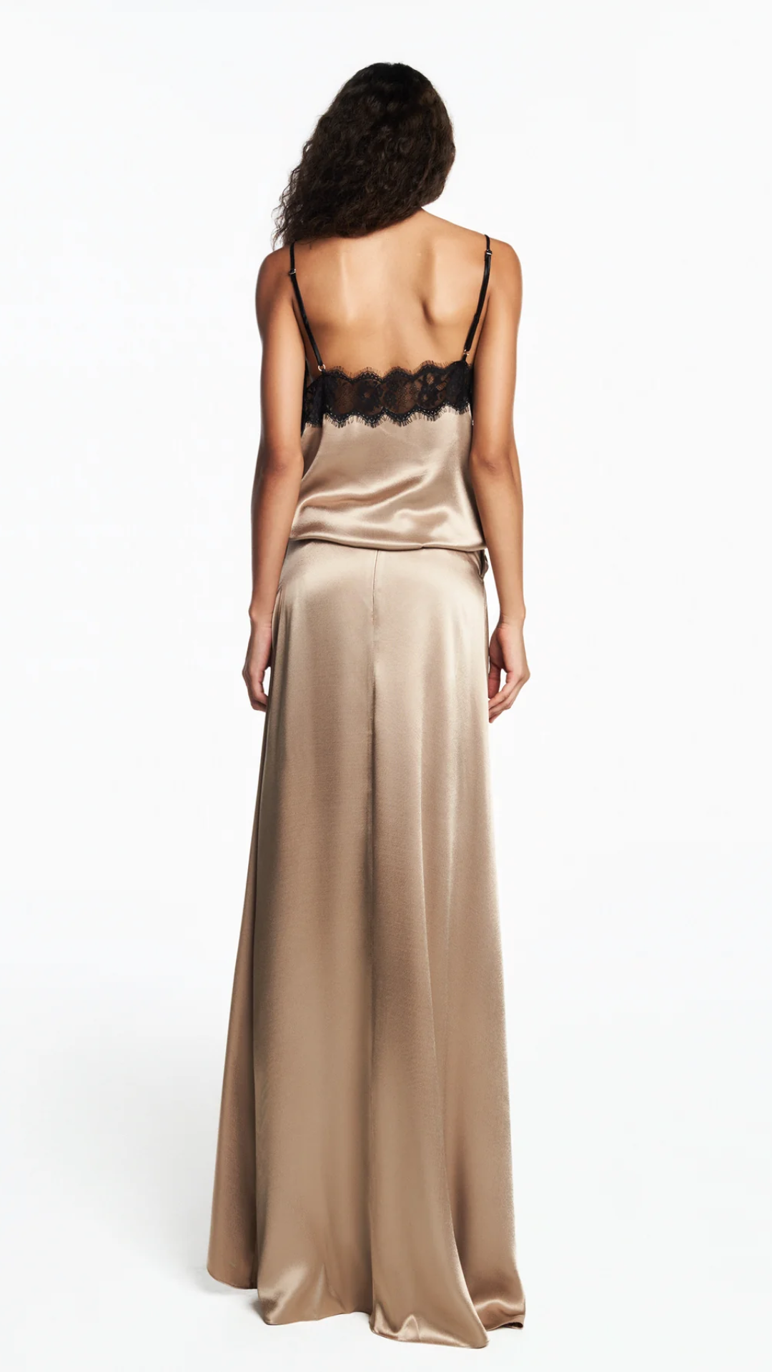 Saia Longa Drapeado Frontal Cetim Bege