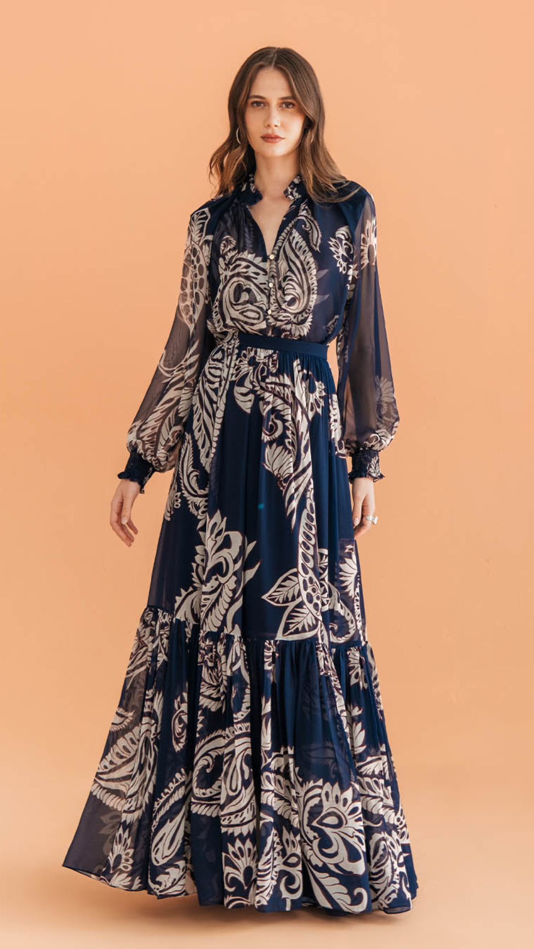 Saia Longa Botto Estampada Maxi Cashmere