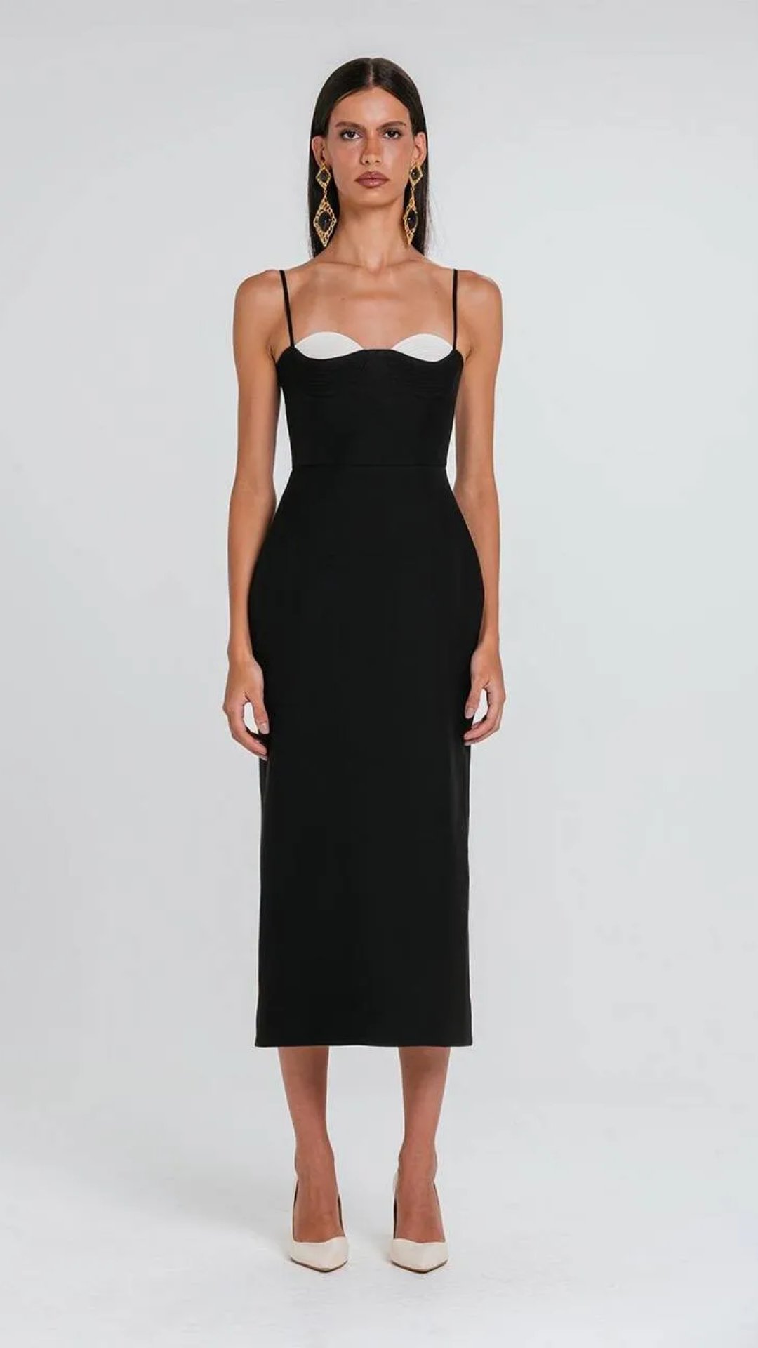 Vestido Iohara Bicolor Preto/Marfim