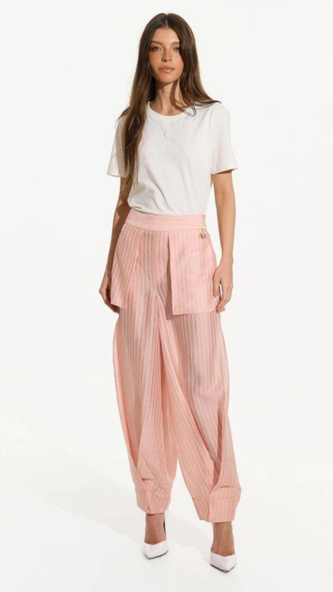 Calça Alfaiataria Barrel Com Botões Perna Peach