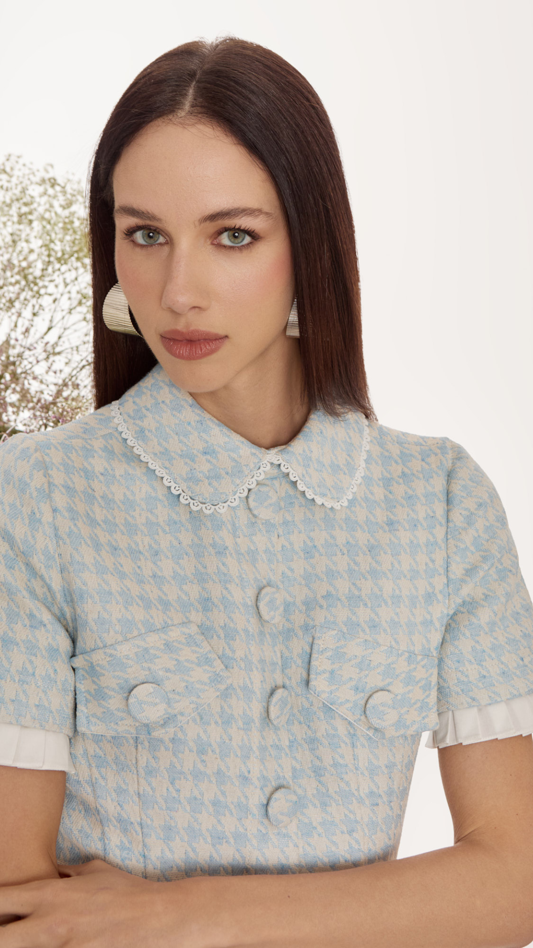 Vestido Jacquard Pied Poule Baby Blue