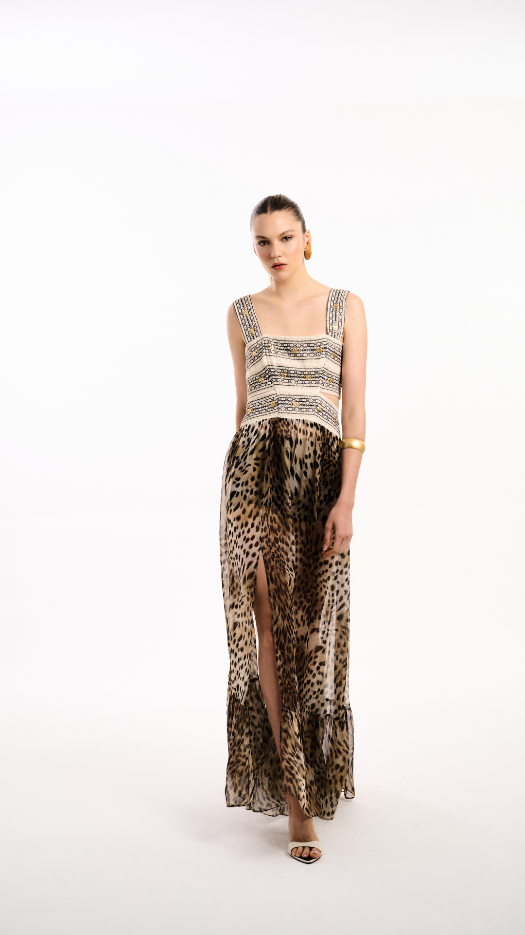 Vestido Longo Top Tiras Estampa Guepardo