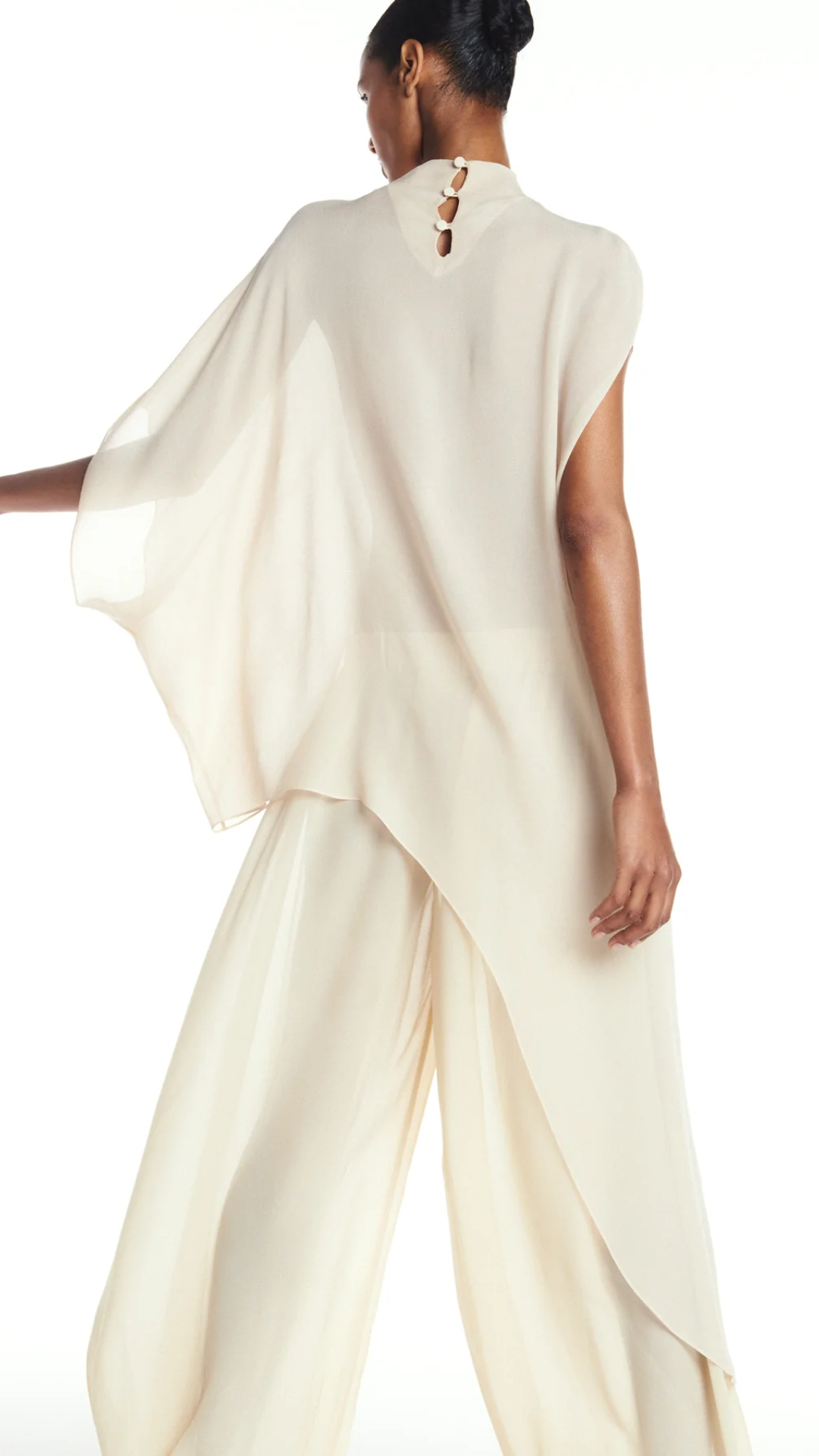 Blusa Kaftan Assimétrica Georgete Manteiga