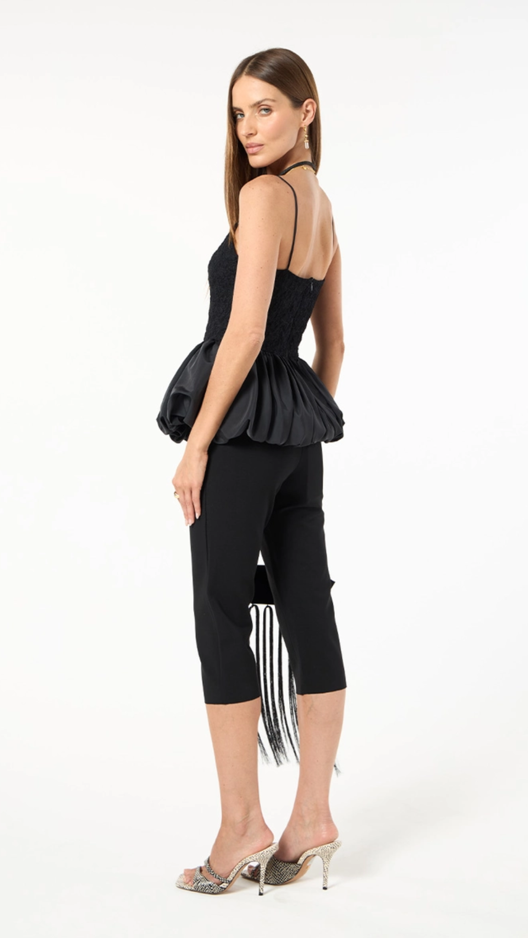 Blusa Renda Peplum Preto