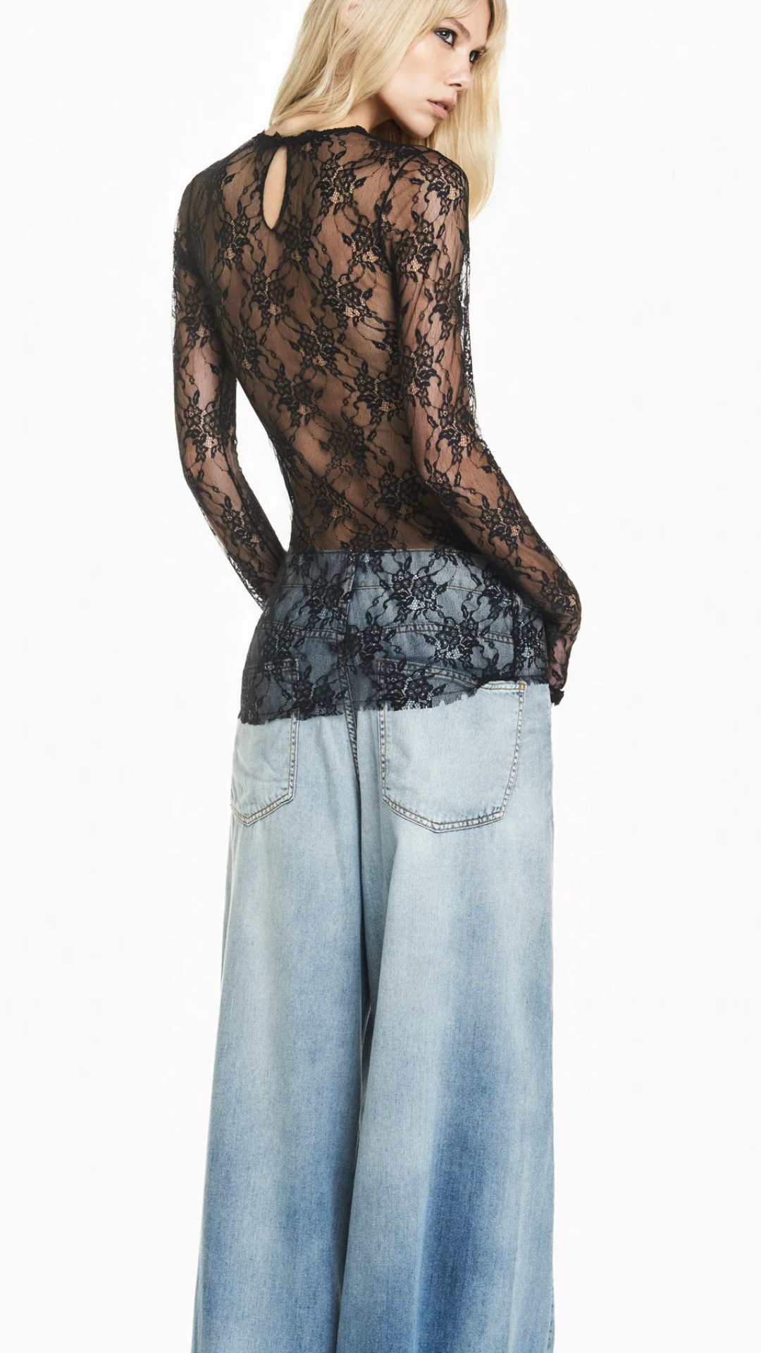 Blusa Manga Longa Renda Preta