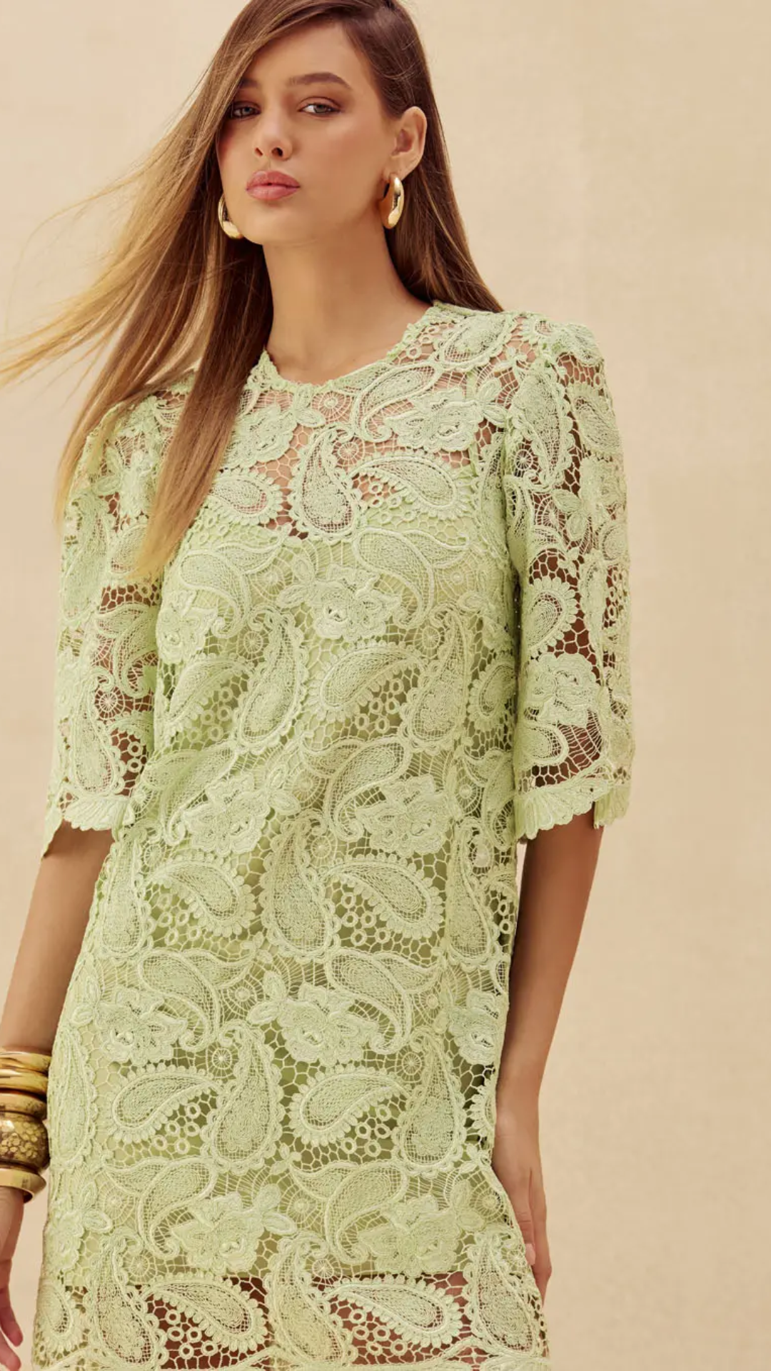 Vestido Renda Cashmere Verde Tarragon