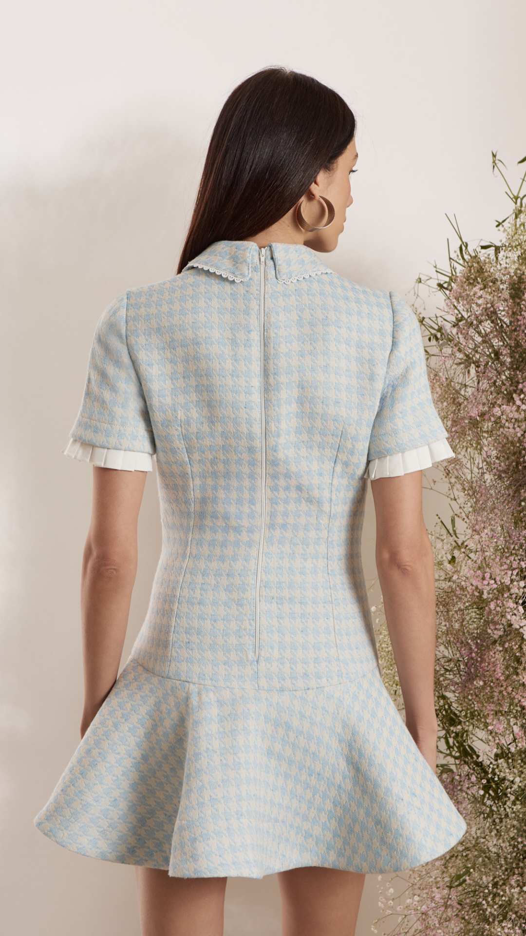 Vestido Jacquard Pied Poule Baby Blue