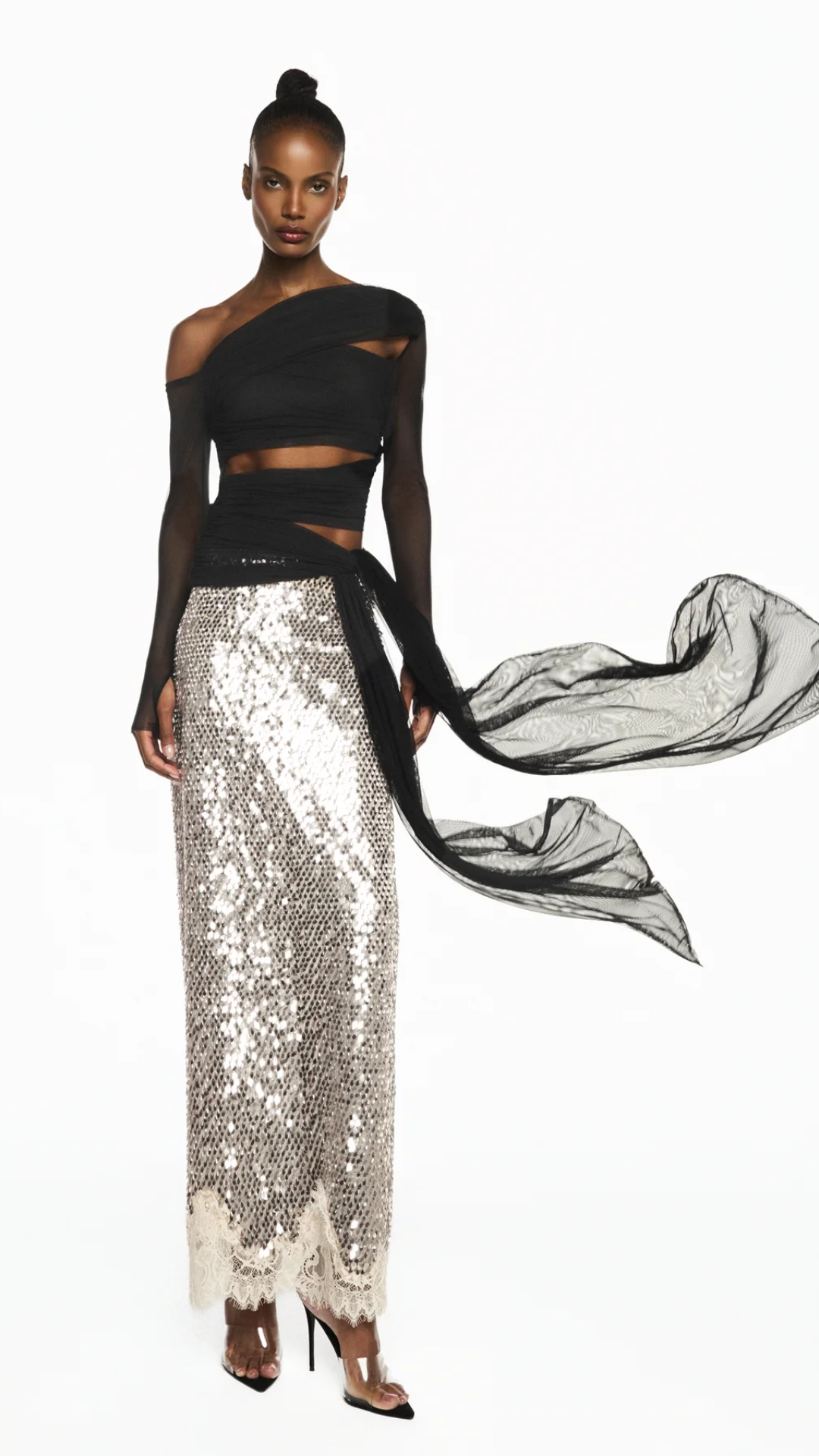 Blusa Transpasses Manga Longa Tule Preto