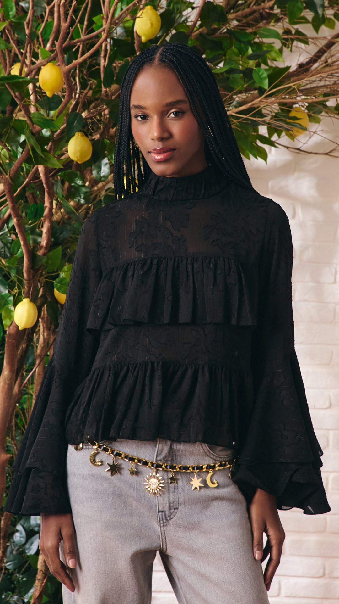 Blusa Devorê Bella Babados Preto