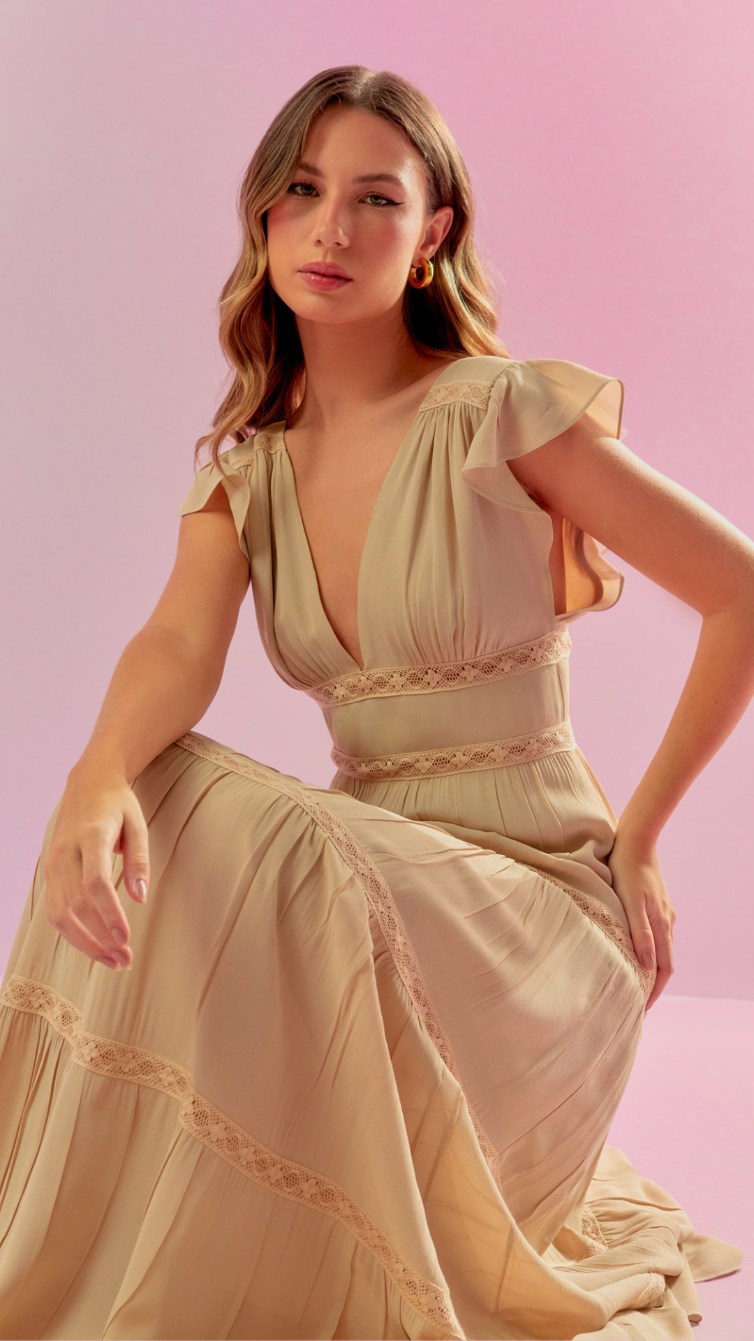 Vestido Georgette Boheme Rendas Pérola