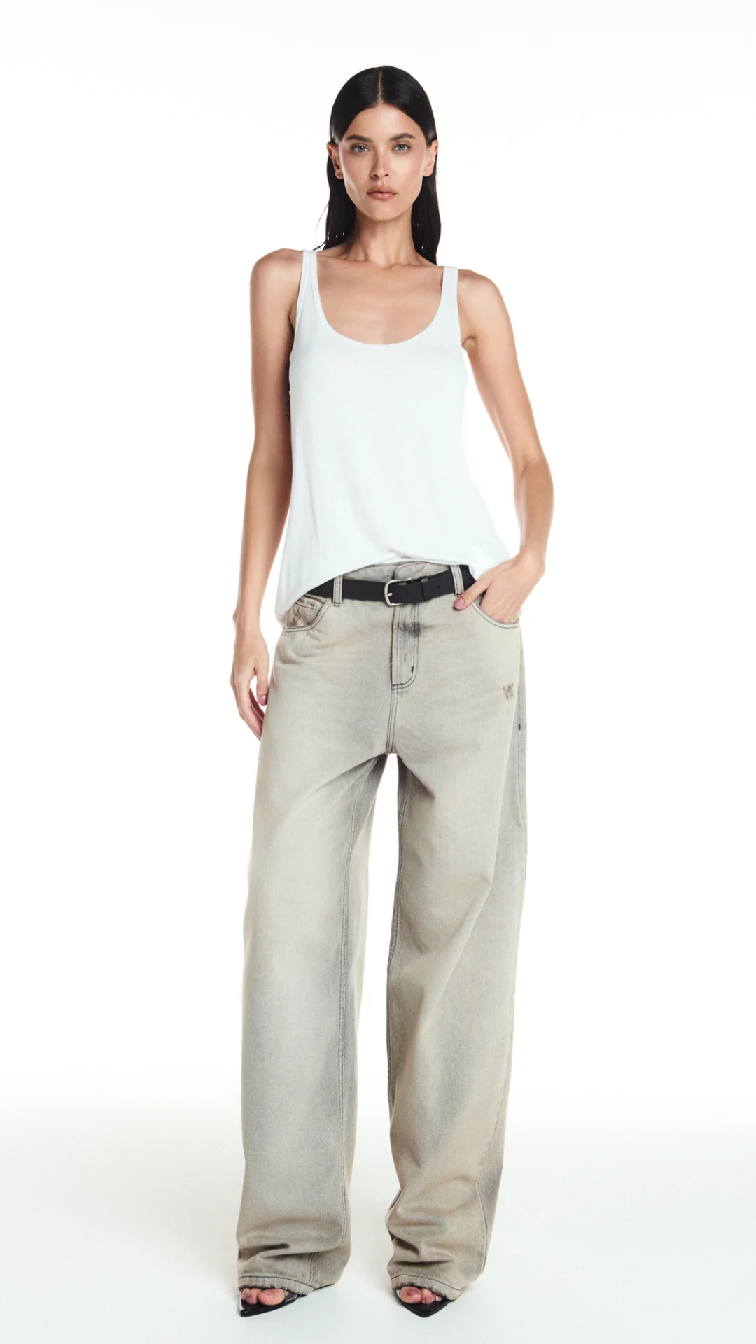 Calça Jeans Balloon Cinza Claro
