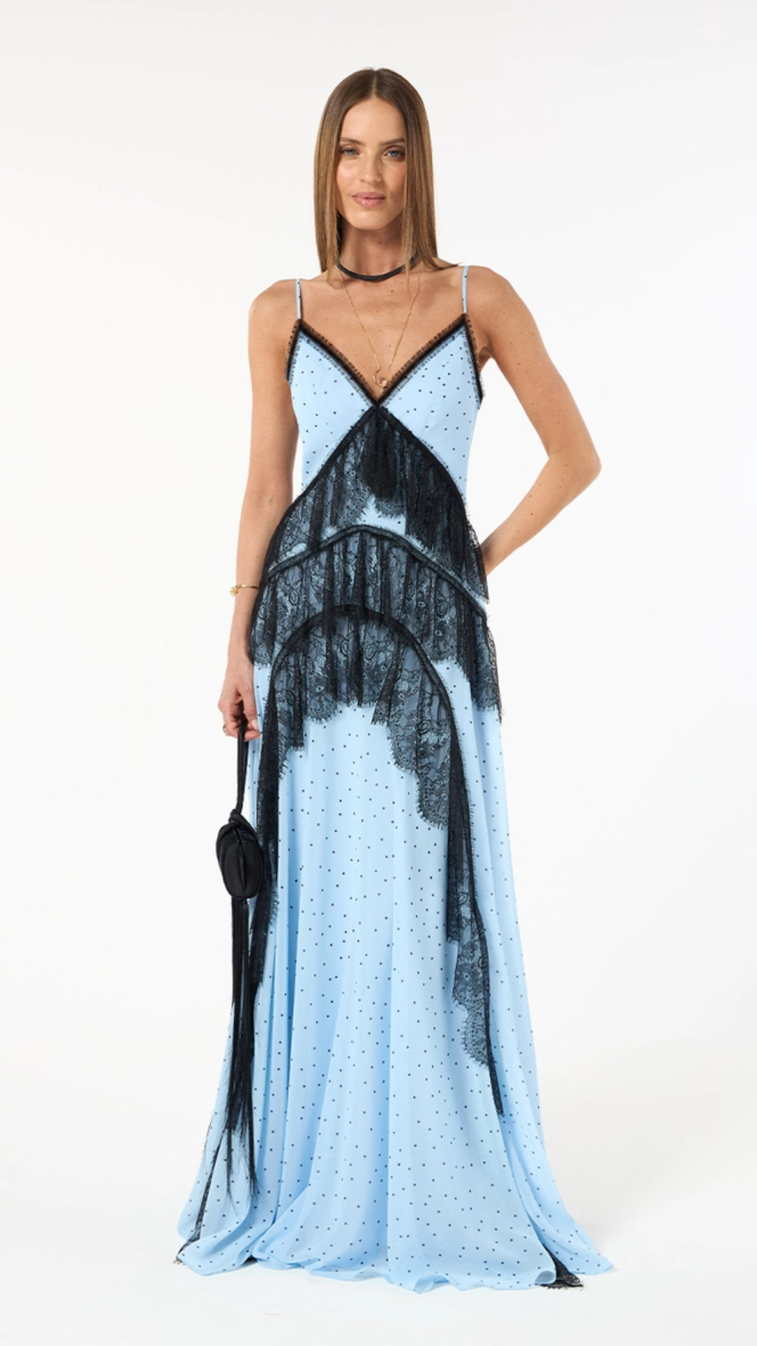 Vestido Longo Camadas Estampa Poá