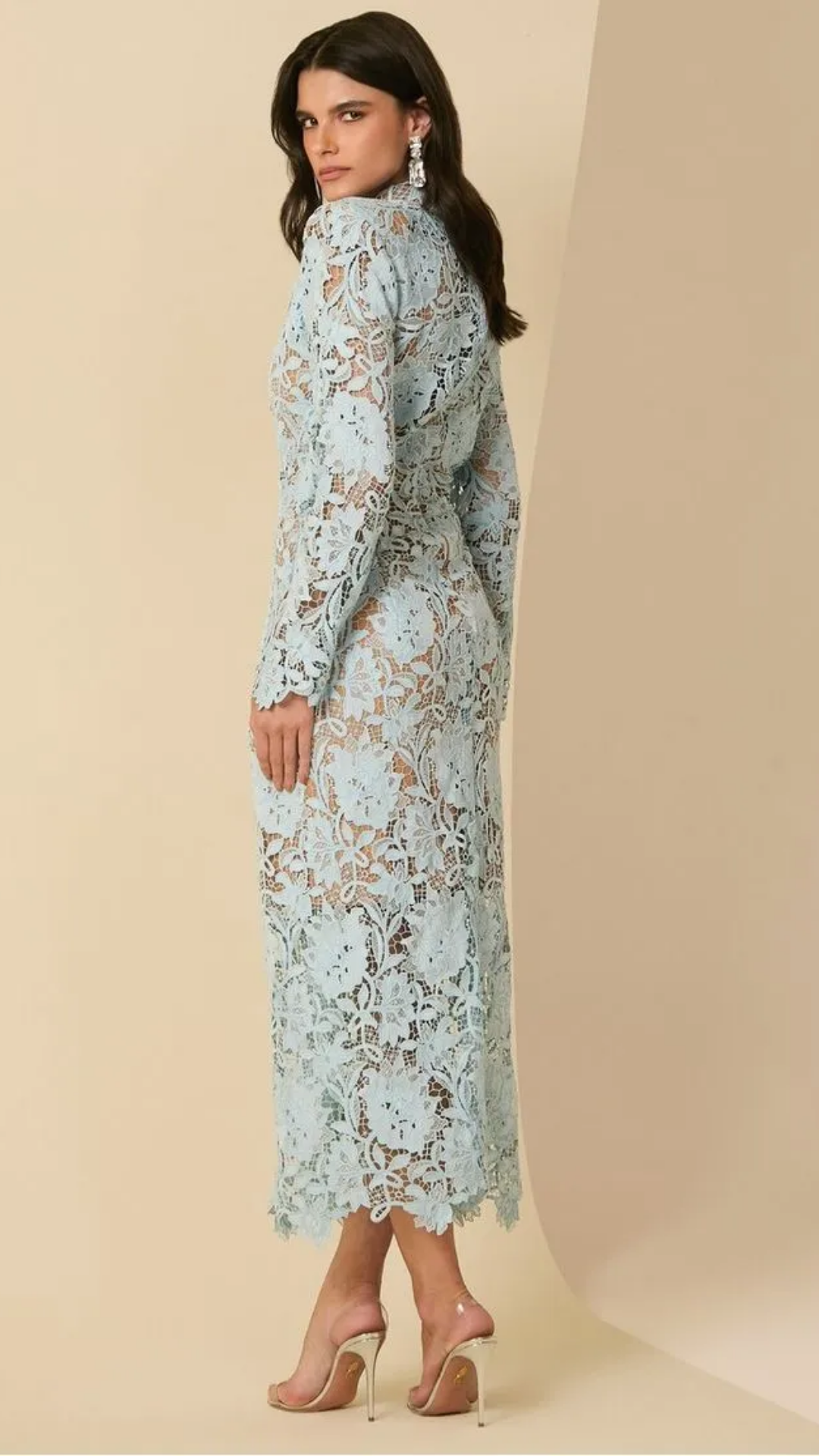 Vestido Midi de Renda Guipir Azul