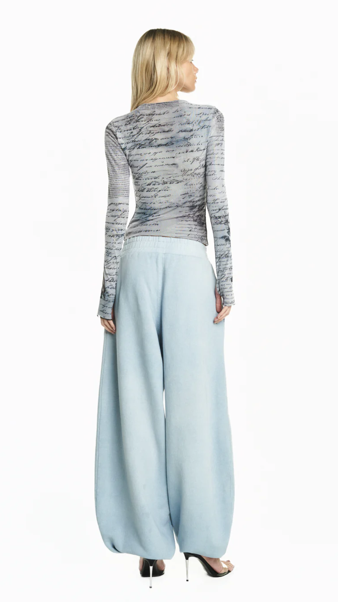 Calça Perna Ampla Elástico Cós e Barra Moletom Azul