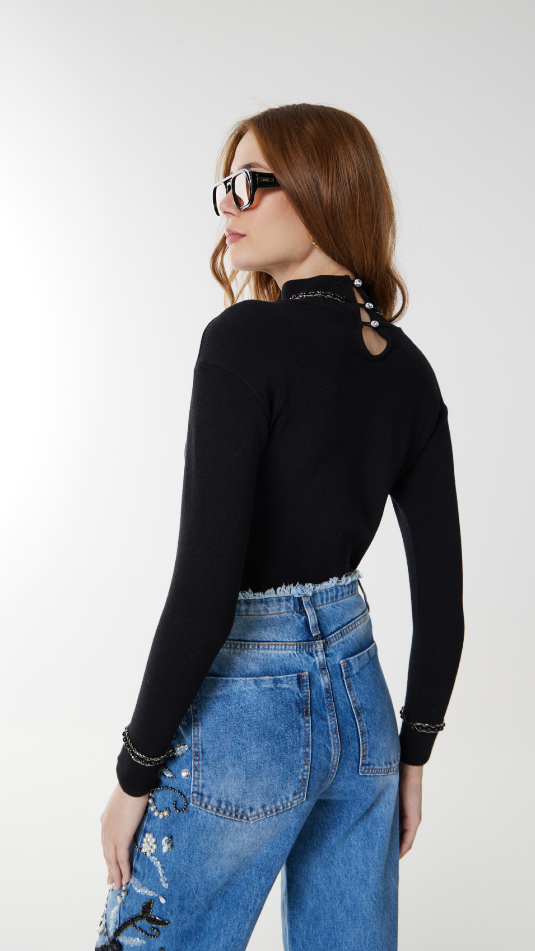 Calça Jeans Cintura Alta Bordada Bianca