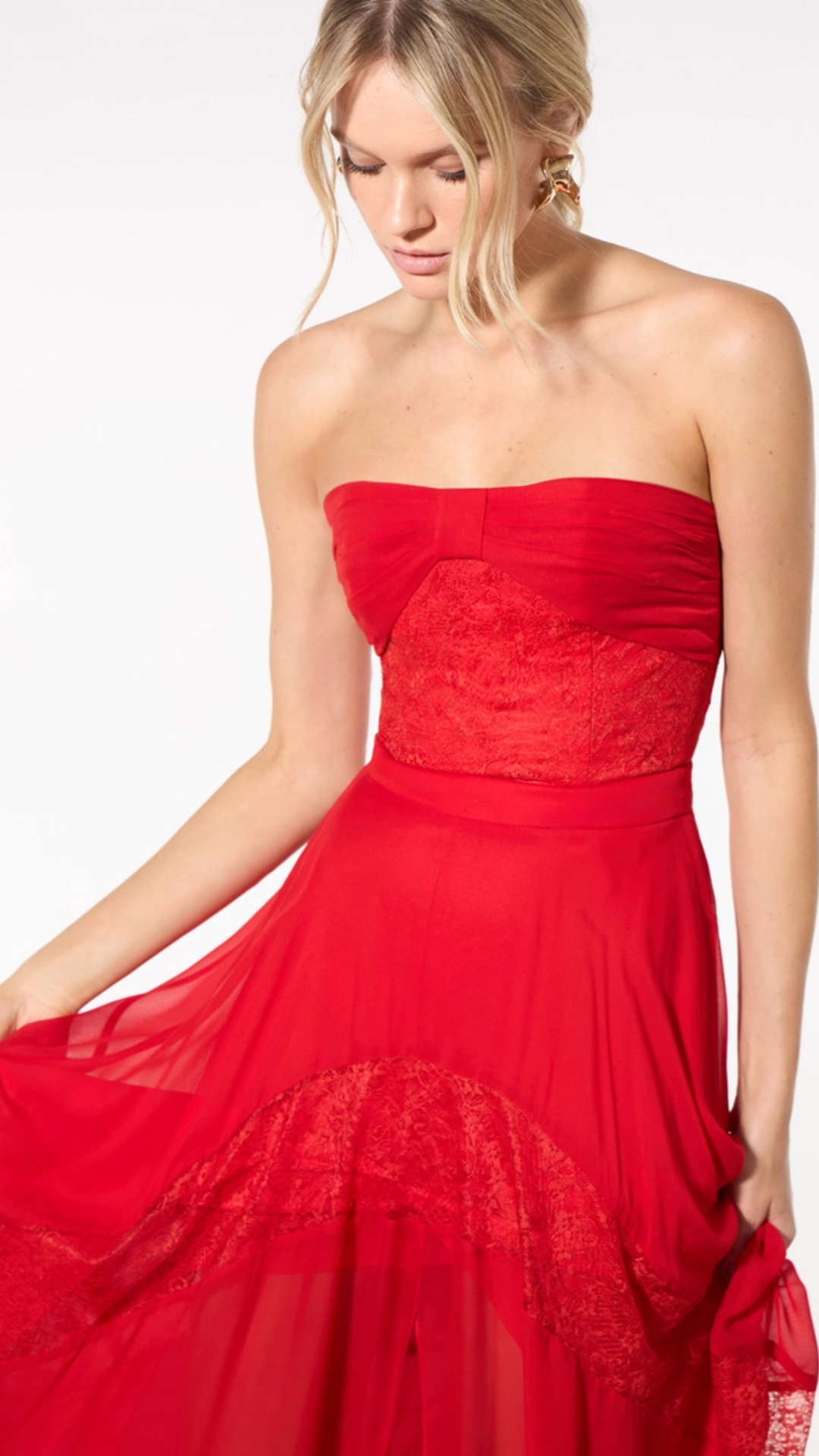 Vestido Longo Entremeios Renda Vermelho Sparkl