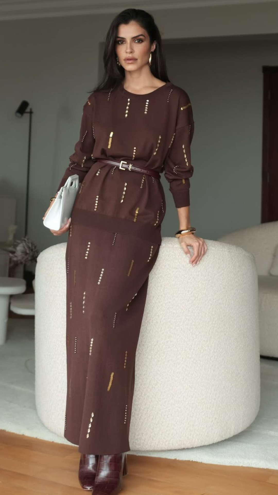 Saia Midi em Tricot Mônica Marrom