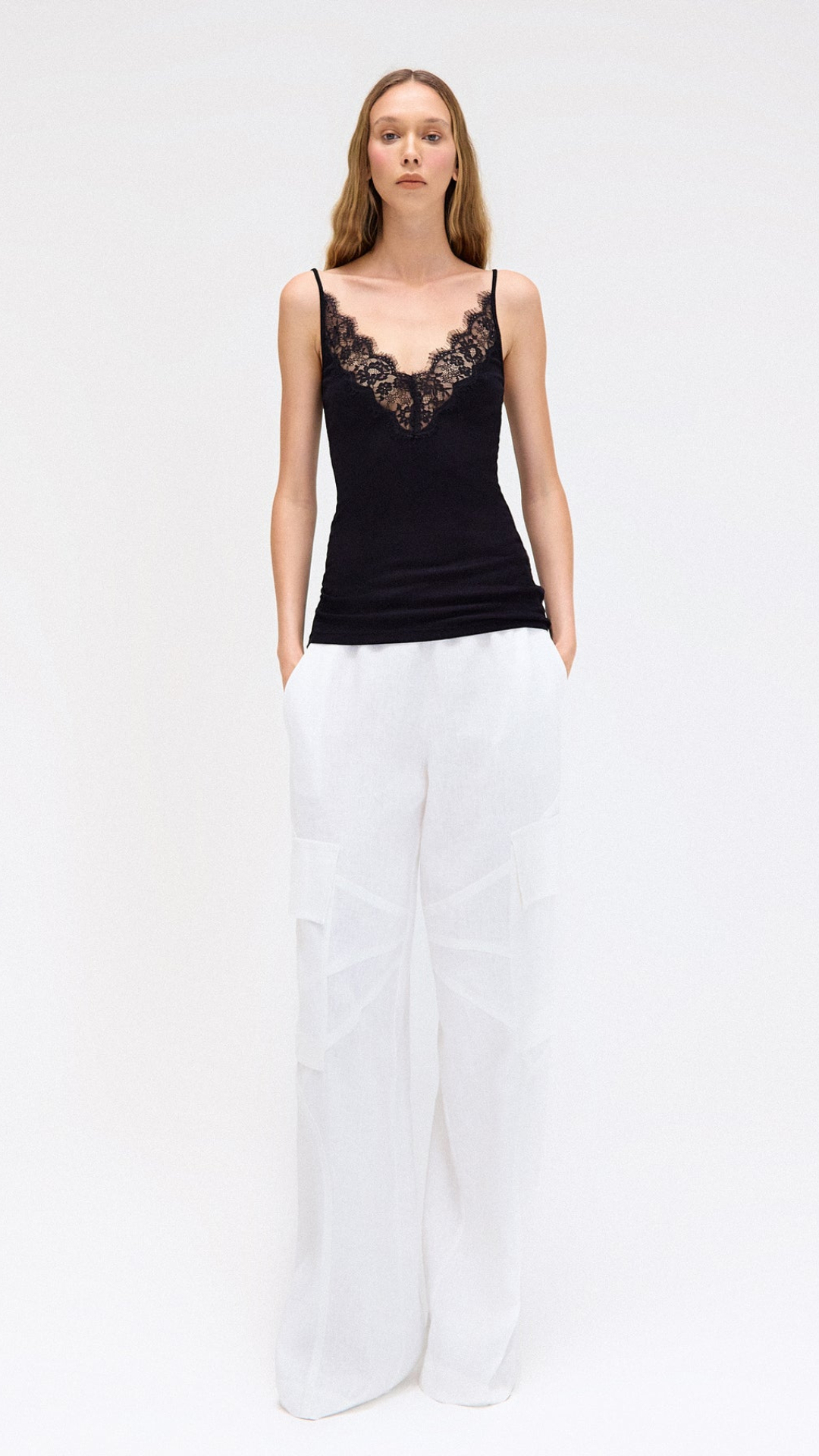 Calça Cargo Elástico Cós Linho Off White