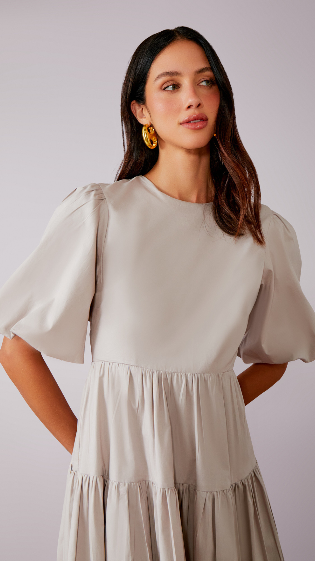 Vestido Tricoline Laço Costas Grey