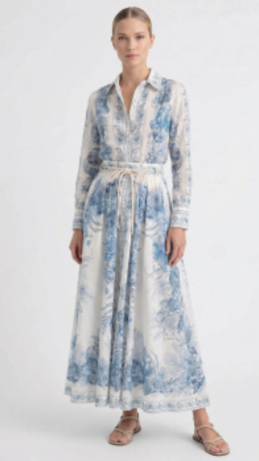 Conjunto Camisa e Saia Longa Estampa Toile de Jouy
