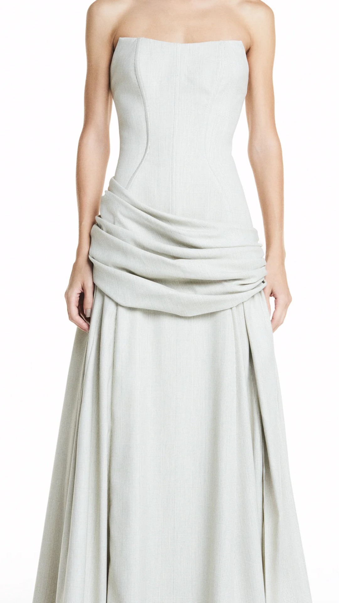 Vestido Longo Tomara que Caia Xadrez Bege Claro