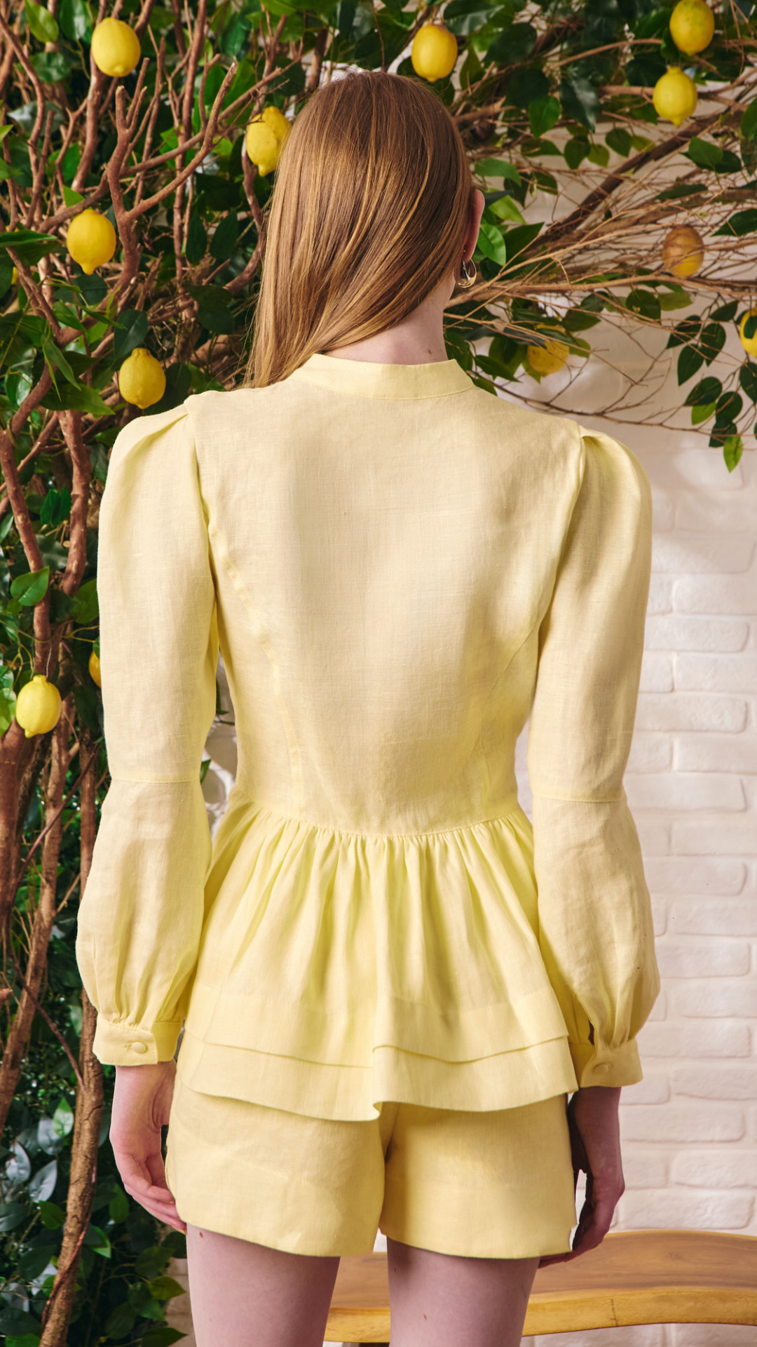 Conjunto Linho Bata Babados Amarelo Milk
