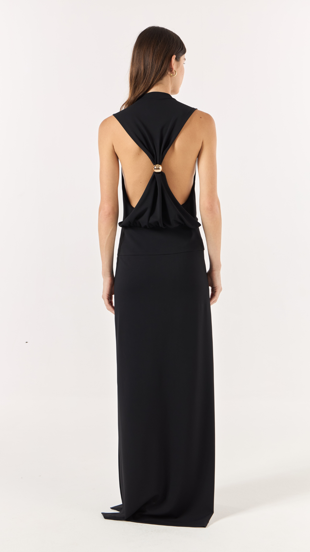Vestido Longo Decote Costas Metal Preto