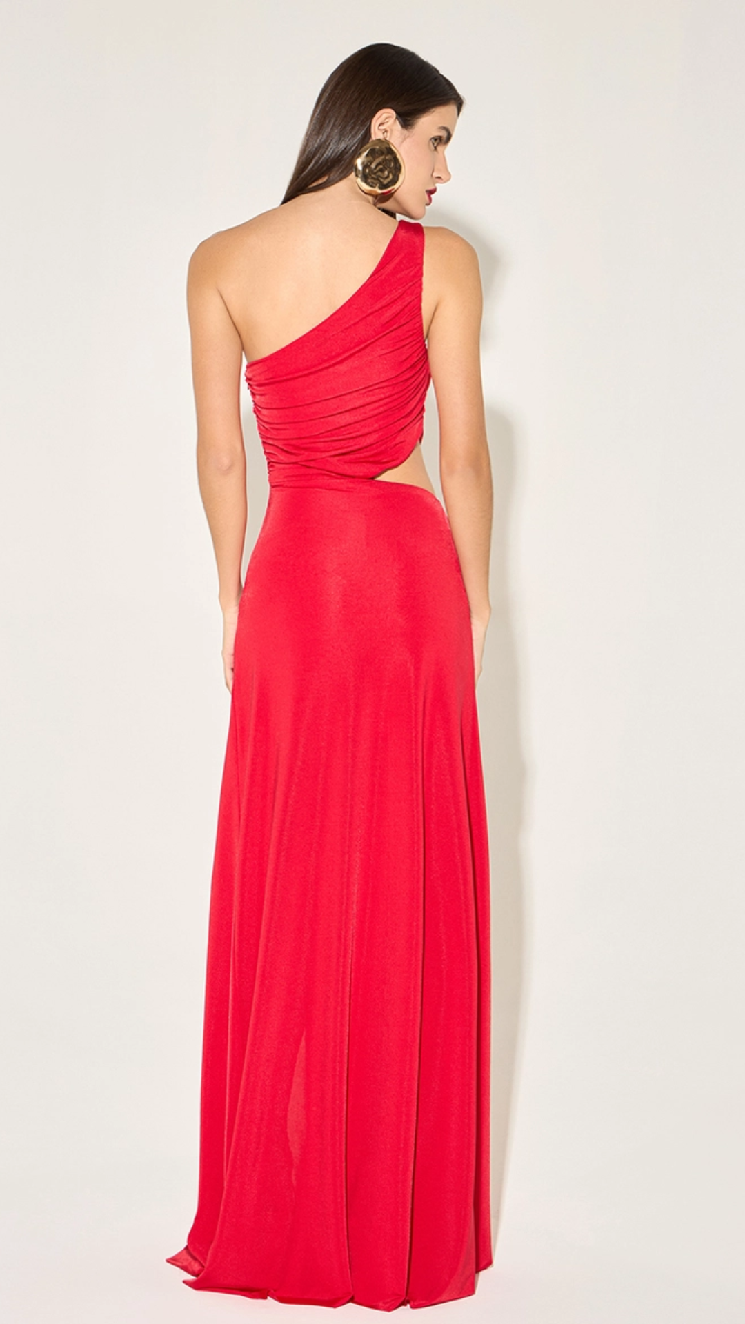 Vestido Longo Recortes Vazados Vermelho Saland