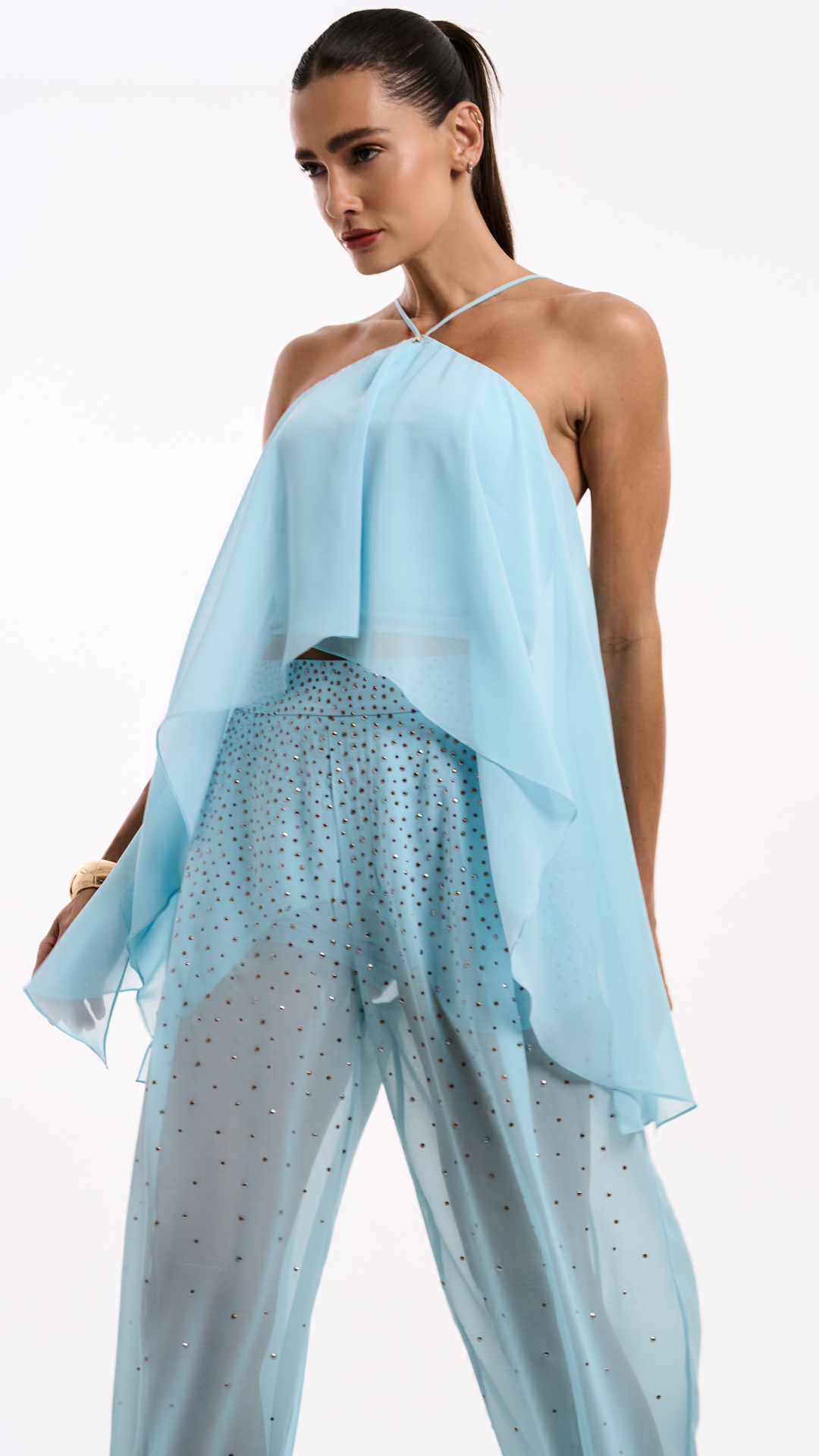 Blusa Fluida Leve Transparência Azul