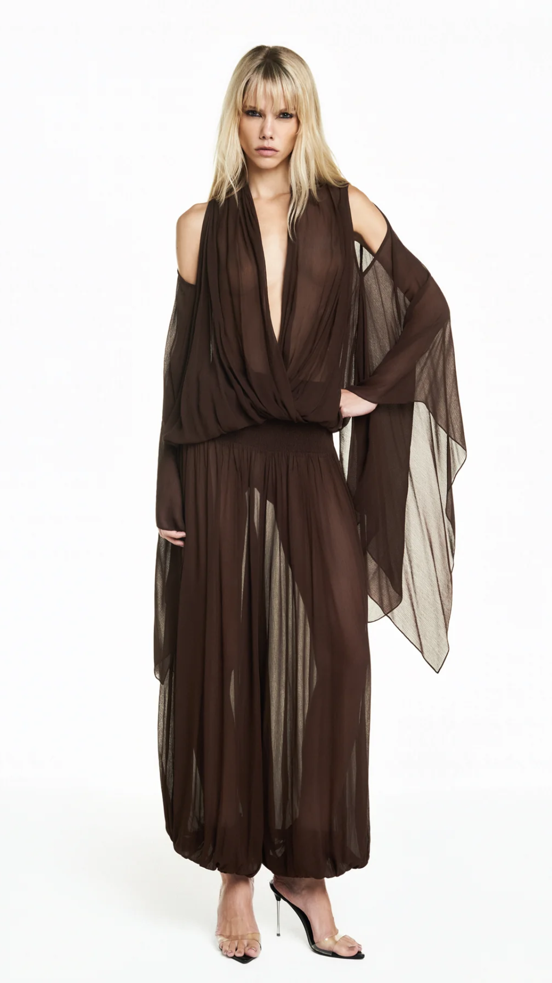 Calça Pala Lastex Chiffon Marrom